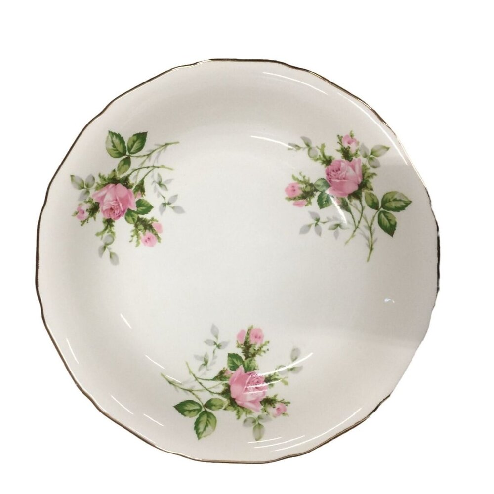 Vintage Canonsburg Hallmark Of Quality Bowl With Ruffled Gold Border & Pink Rose